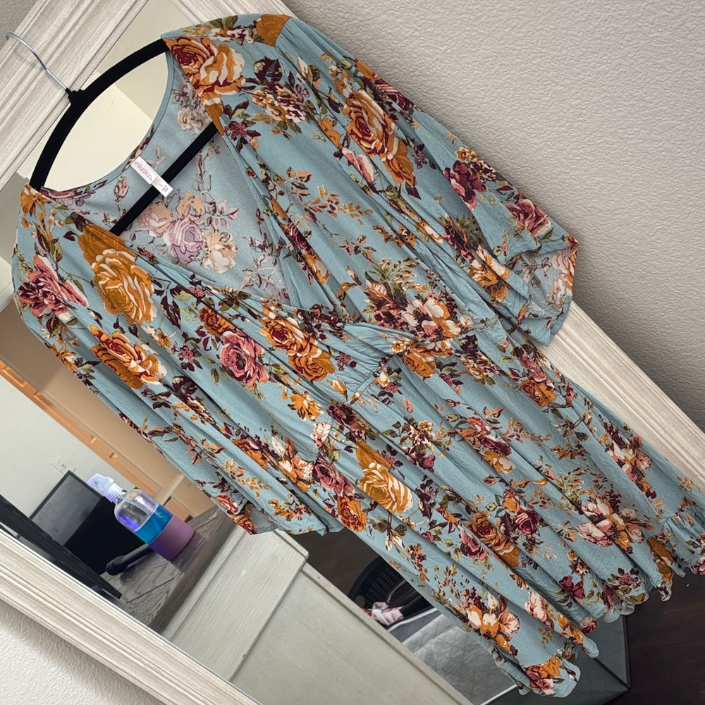 Xhilaration Floral Wrap Blouse - Blue and Orange